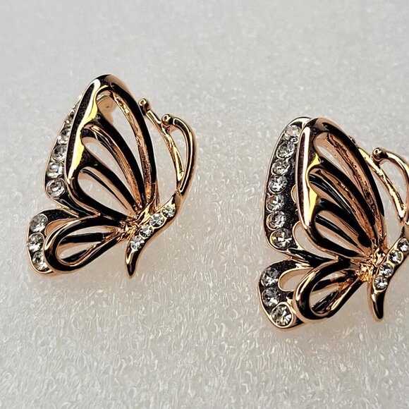 Butterfly Earrings Rose Gold Tone Small Butterfly Earrings - Picture 6 of 8